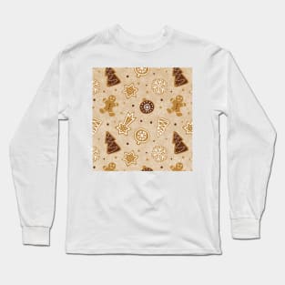 Christmas Pattern with Christmas Tree, Snowflakes, Stars, Gingerbread Long Sleeve T-Shirt